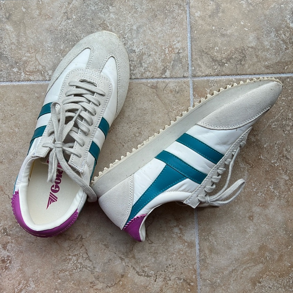 Gola Off-White and Teal Sneakers with Purple Detail